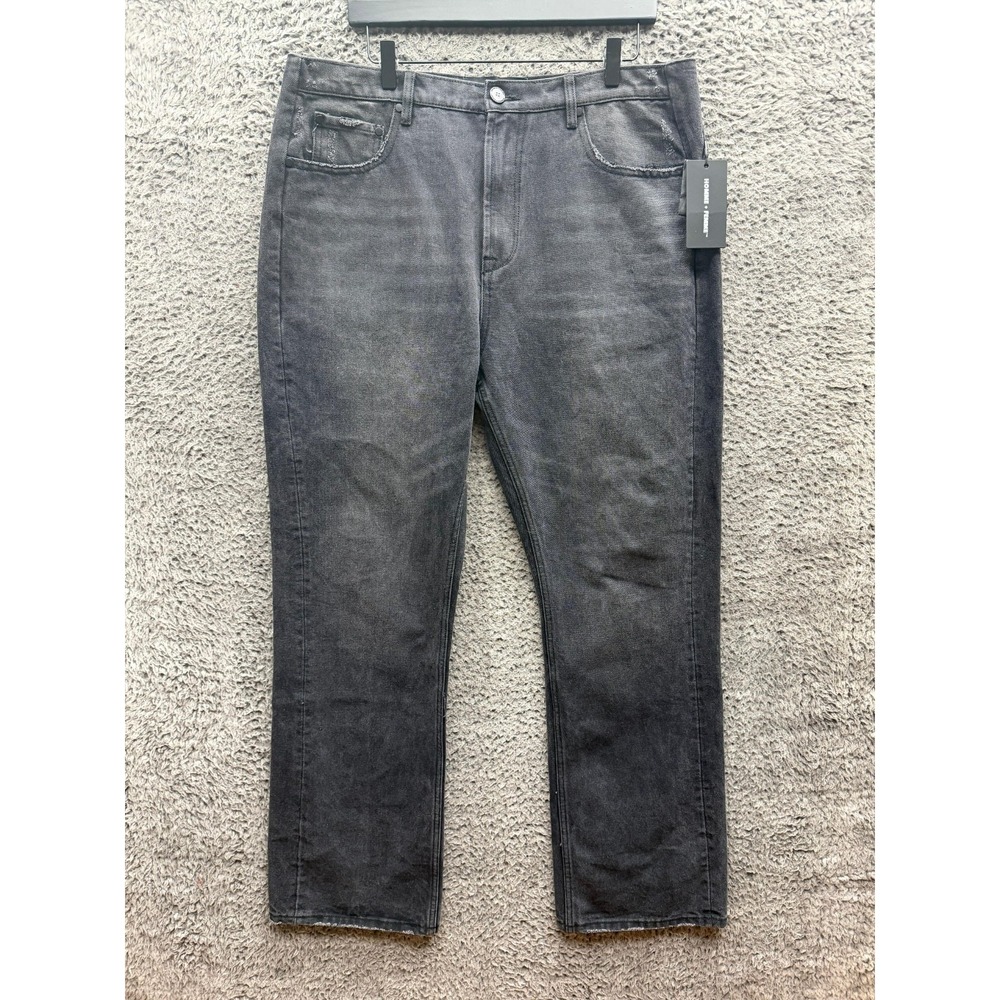 NWT Homme + Femme High Rise Straight Leg Distressed Jeans Washed Black Size 38
